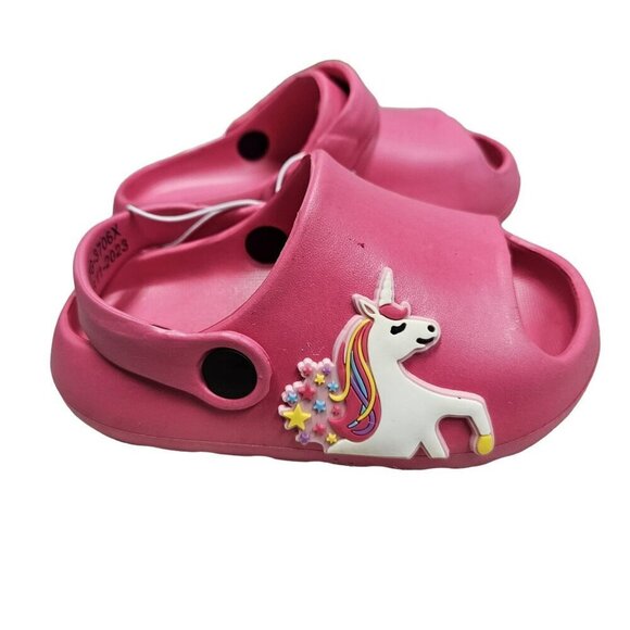 Pink Unicorn Kids‎ Clogs With Comfort Insole Adjustable Strap Slip On Whimsical - Picture 1 of 9